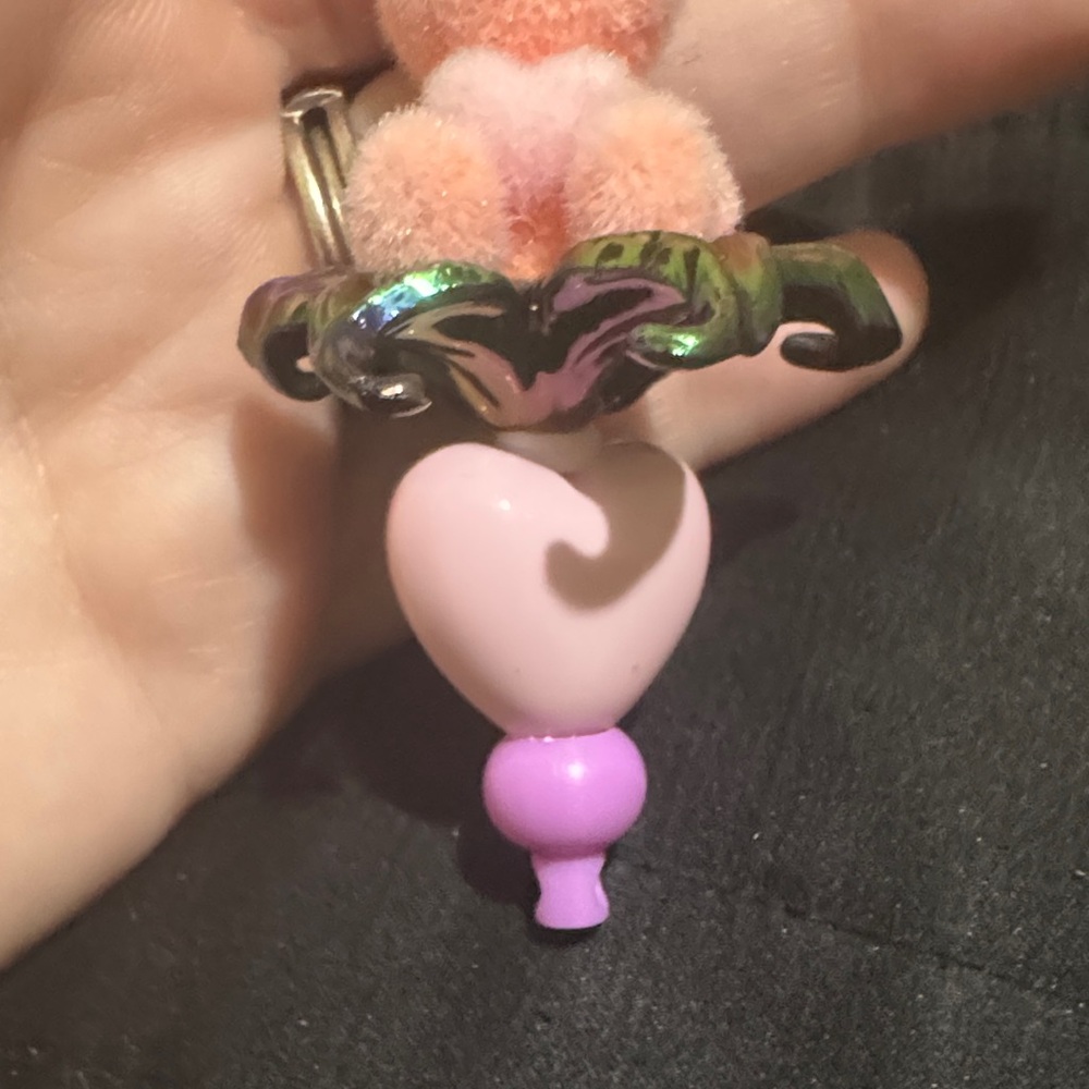 Hand beaded Pink Bunny Charm Keychain - Picture 3 of 4